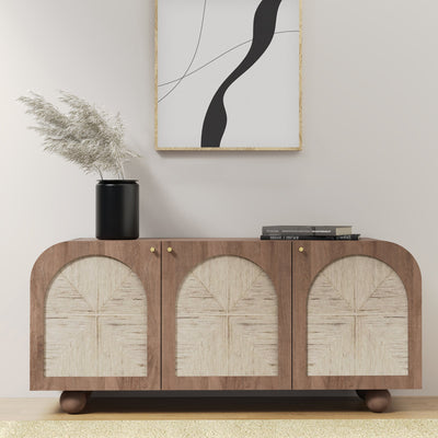 Rowe Mango Wood & Jute 3 Door Sideboard