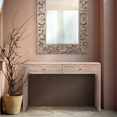 Marvan Mango Wood Curved 2 Drawer Console Table