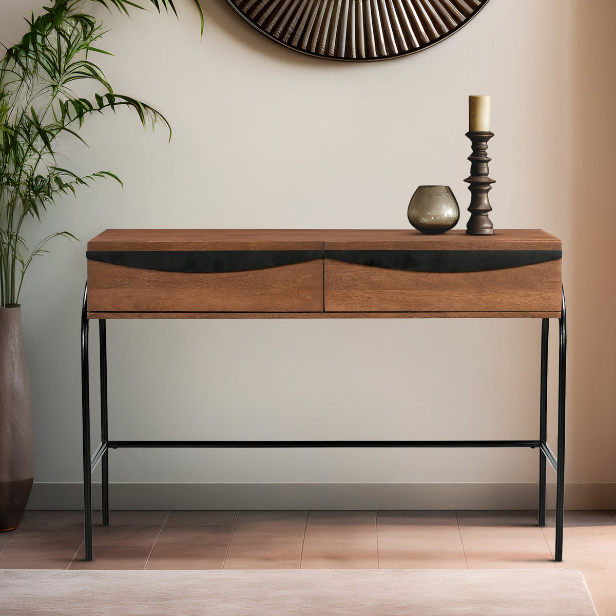Hanae Mango Wood Console Table Dims from Roseland Furniture