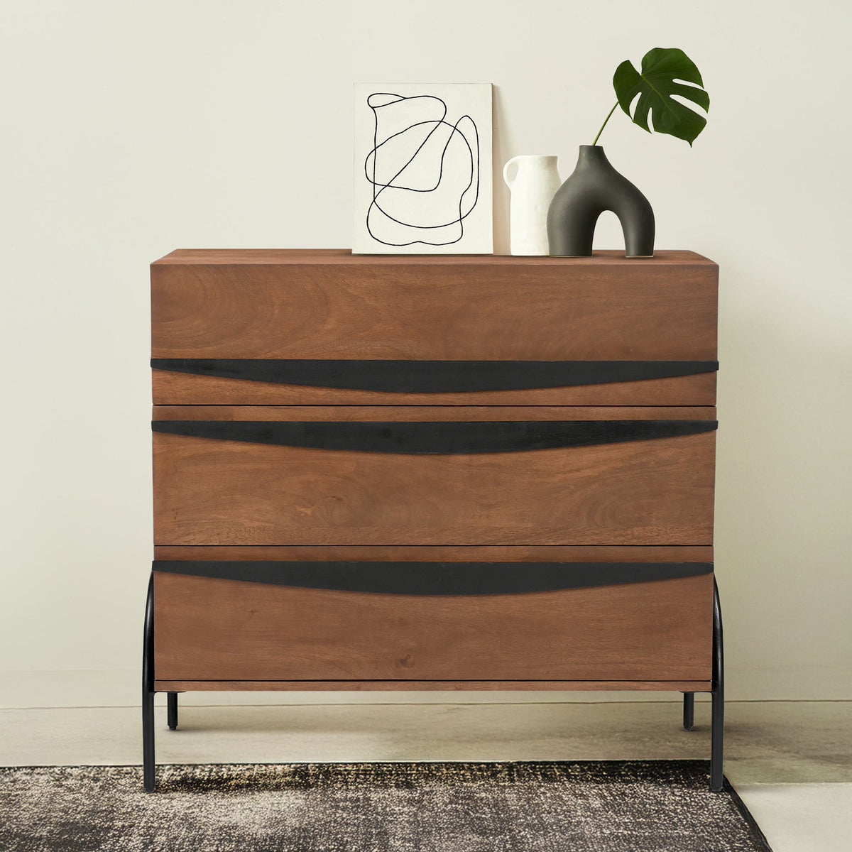 Hanae Mango Wood 3 Drawer Chest Front1 from Roseland Furniture