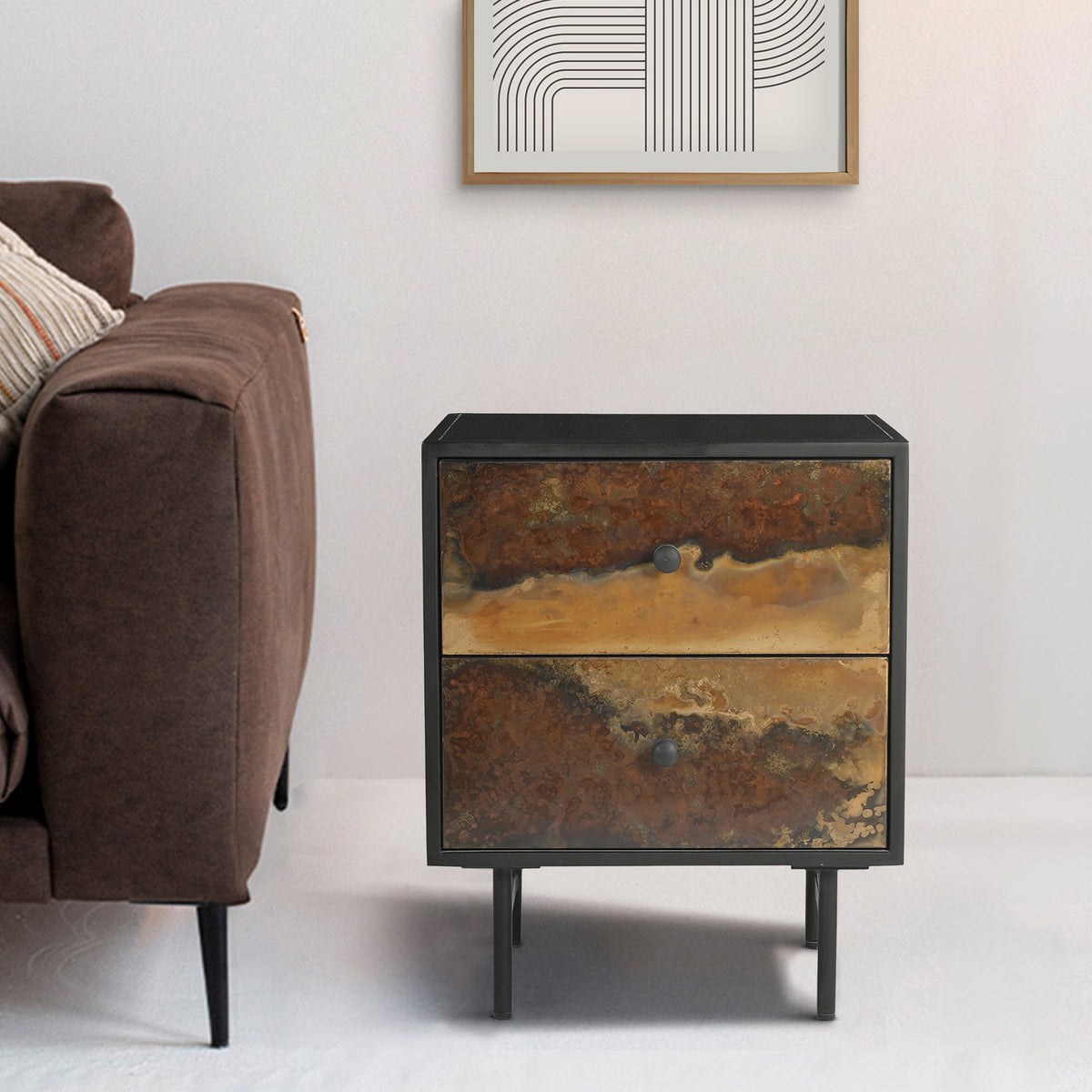 Caspian Iron 2 Drawer Side Table Dims from Roseland Furniture