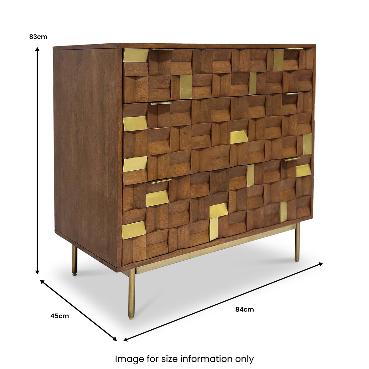 Nova Mango Wood 3 Drawer Chest Front1 from Roseland Furniture