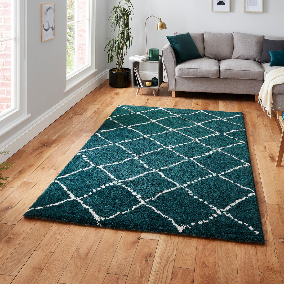 Webster Dark Green Diamond Two Toned Rug for living room