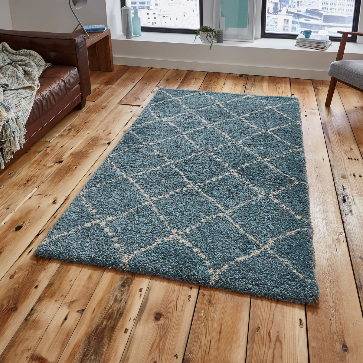 Webster Teal Diamond Two Toned Rug for living room or bedroom