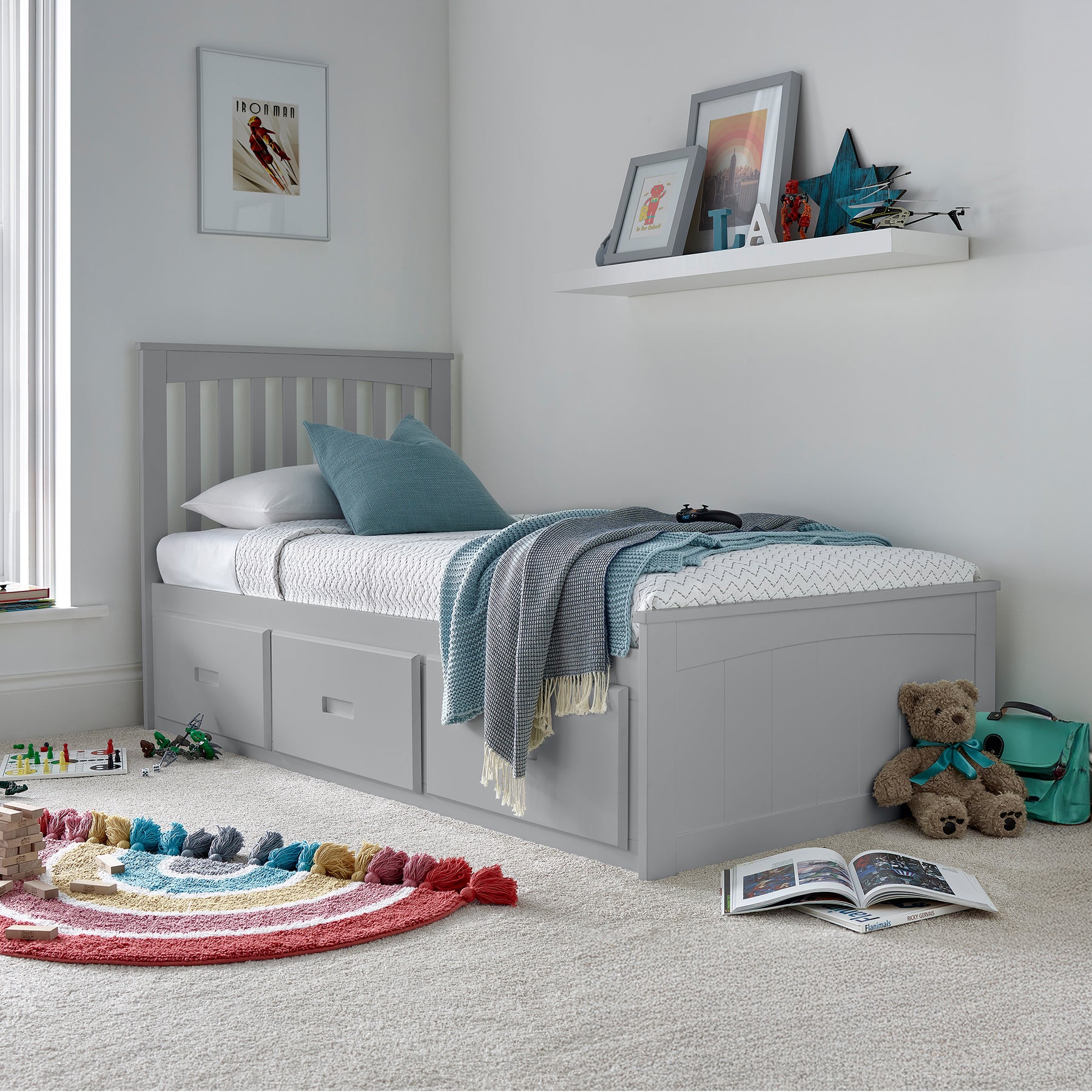 Wilson Wooden 3 Dawer Bed Frame Grey from Roseland Furniture