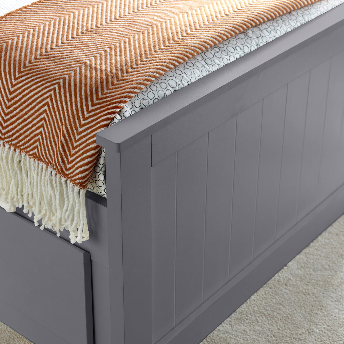 Emelia Wooden 3 Drawer and Shelving storage Bed Frame Grey from Roseland Furniture
