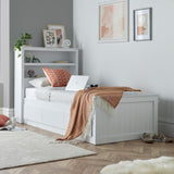 Emelia Wooden 3 Drawer and Shelving storage Bed Frame White from Roseland Furniture