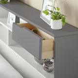 Lifestyle image of the Farndon White & Grey Storage Bed with Drawers closeup
