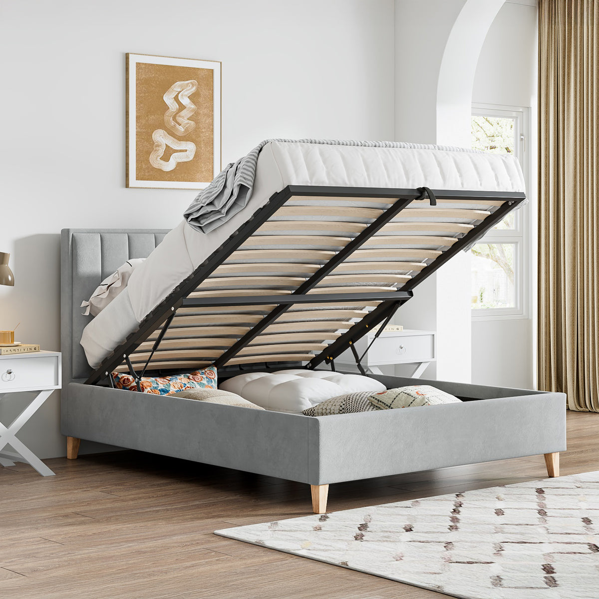 Marilyn Velvet Ottoman Storage Bed Grey Double from Roseland Furniture