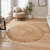 Chesney Round Jute Scalloped Edge Natural Rug from Roseland Furniture