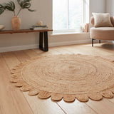 Chesney Round Jute Scalloped Edge Natural Rug from Roseland Furniture