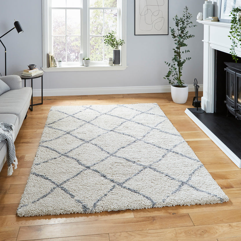 Durham Berber Diamond Shaggy Rectangular Rug for Living Room or Bedroom