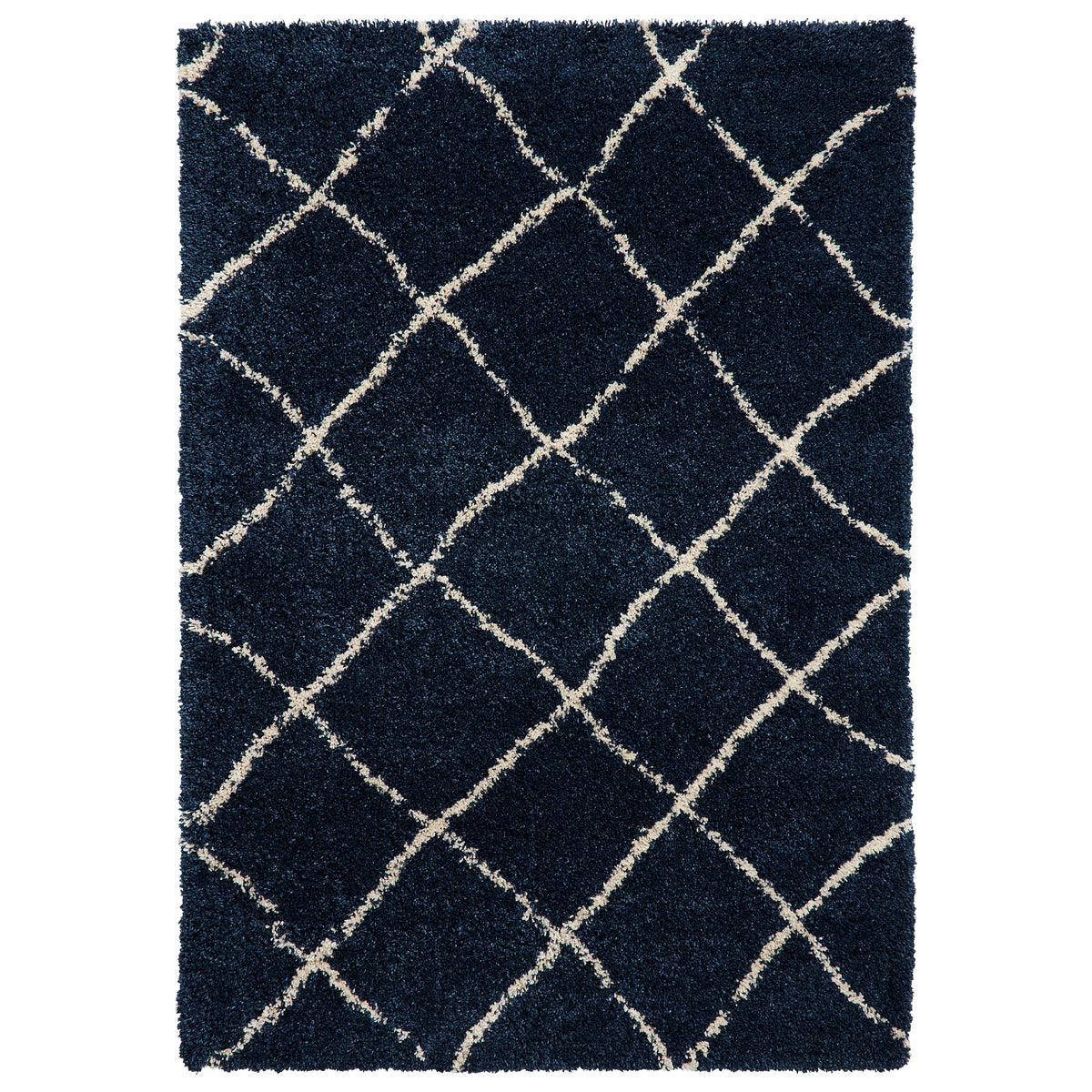 Durham Navy Blue Berber Diamond Shaggy Rug from Roseland Furniture