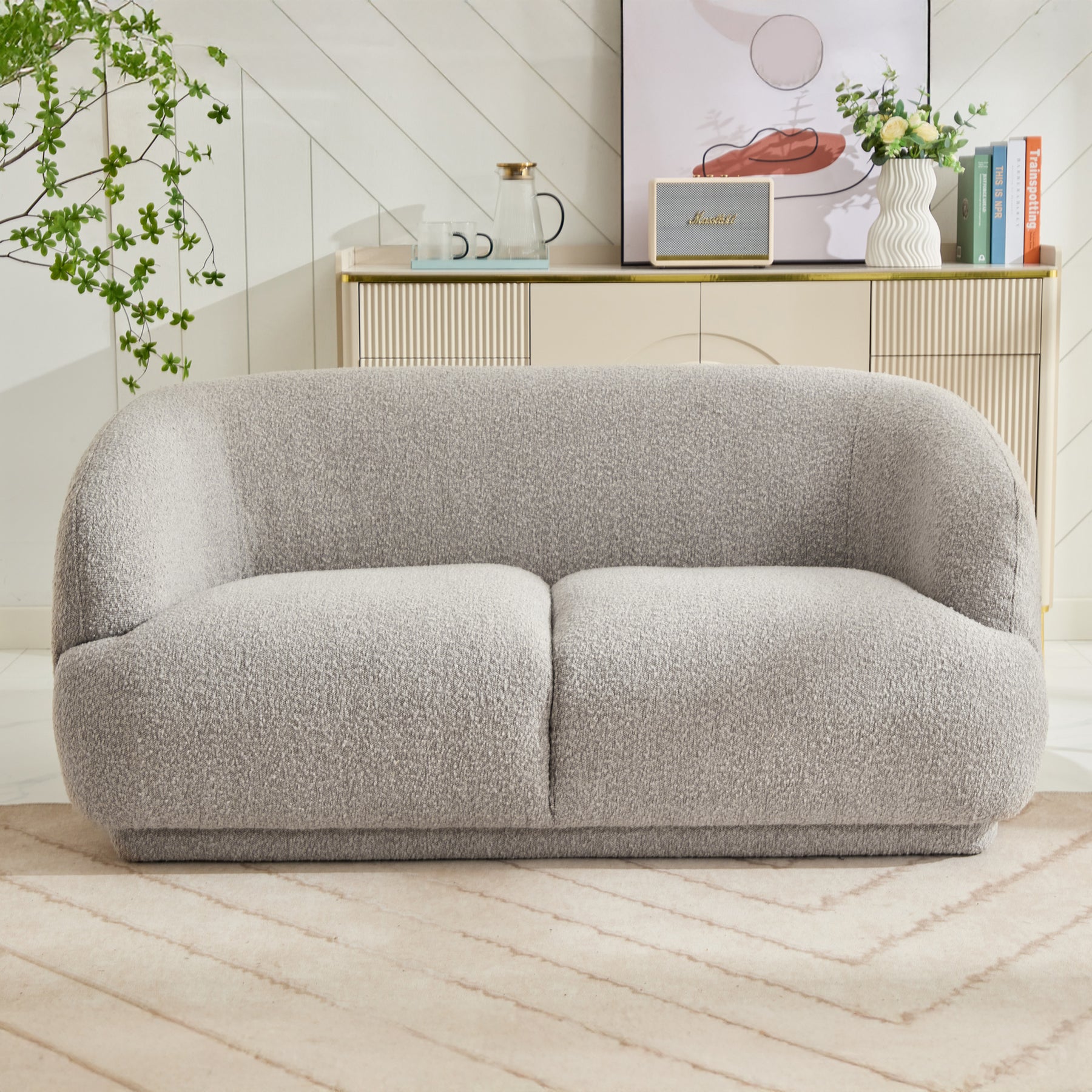 Sudsy Soft Boucle Curve 2 Seater Sofa Dims from Roseland Furniture