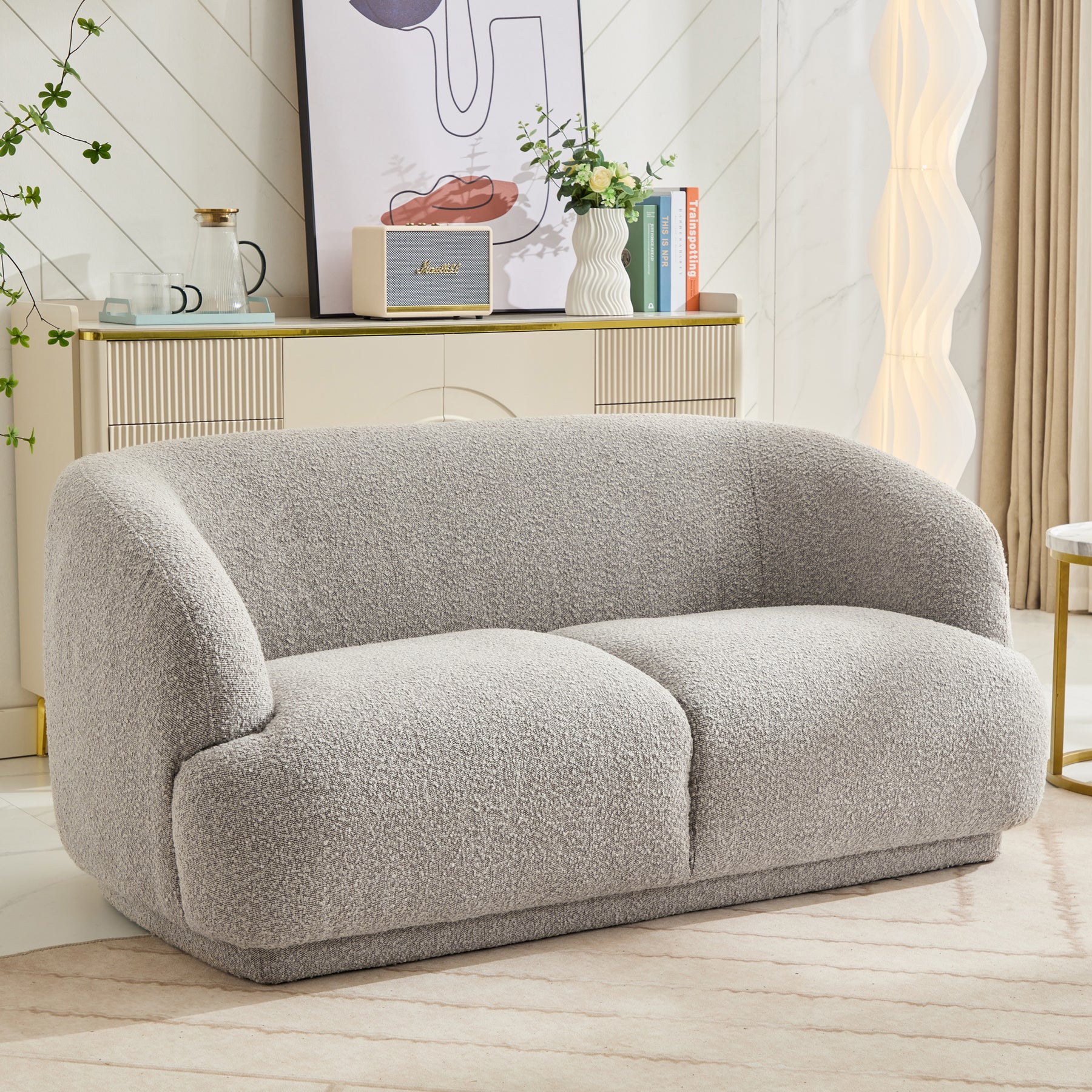 Sudsy Soft Boucle Curve 2 Seater Sofa Dims from Roseland Furniture