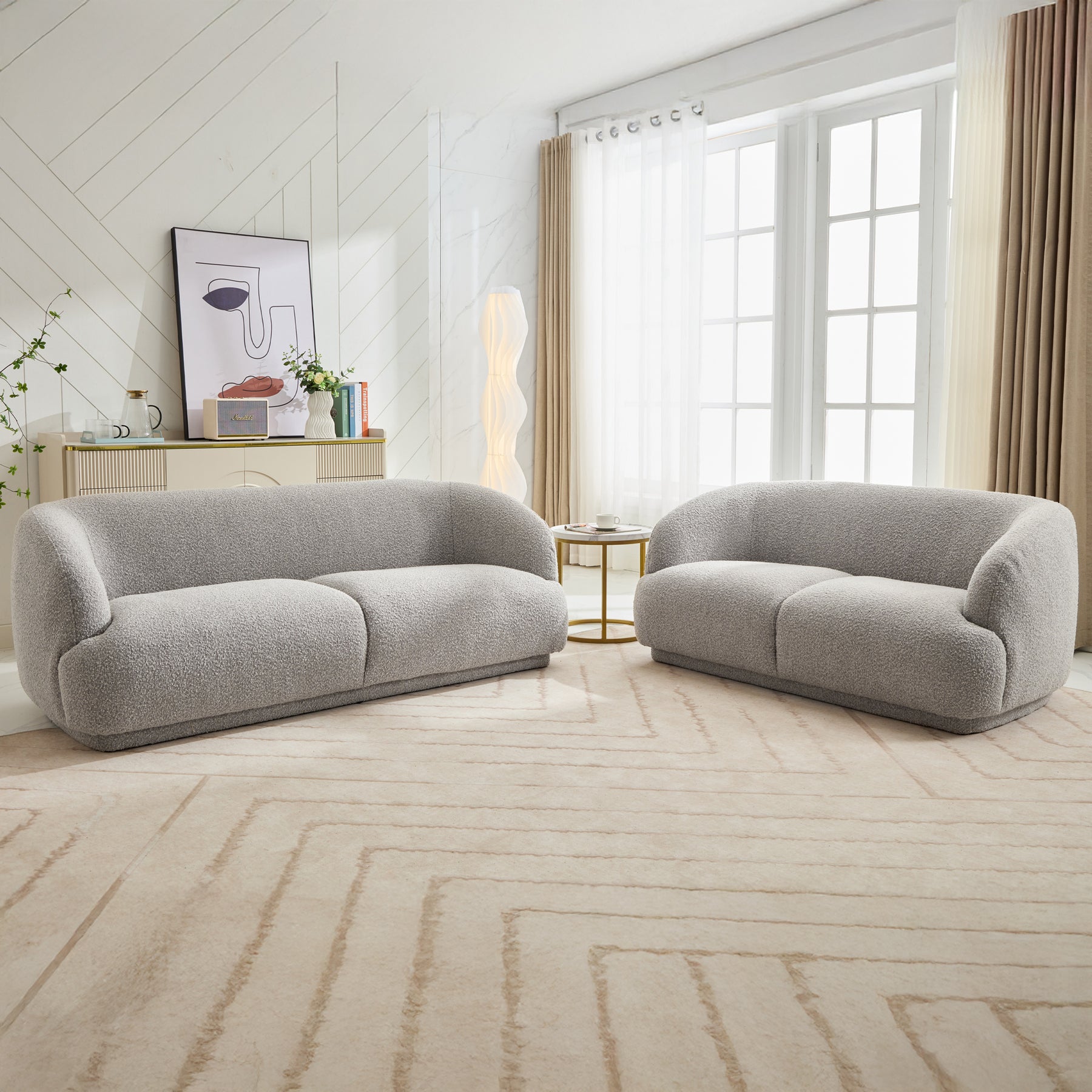 Sudsy Soft Boucle Curve 2 Seater Sofa Dims from Roseland Furniture