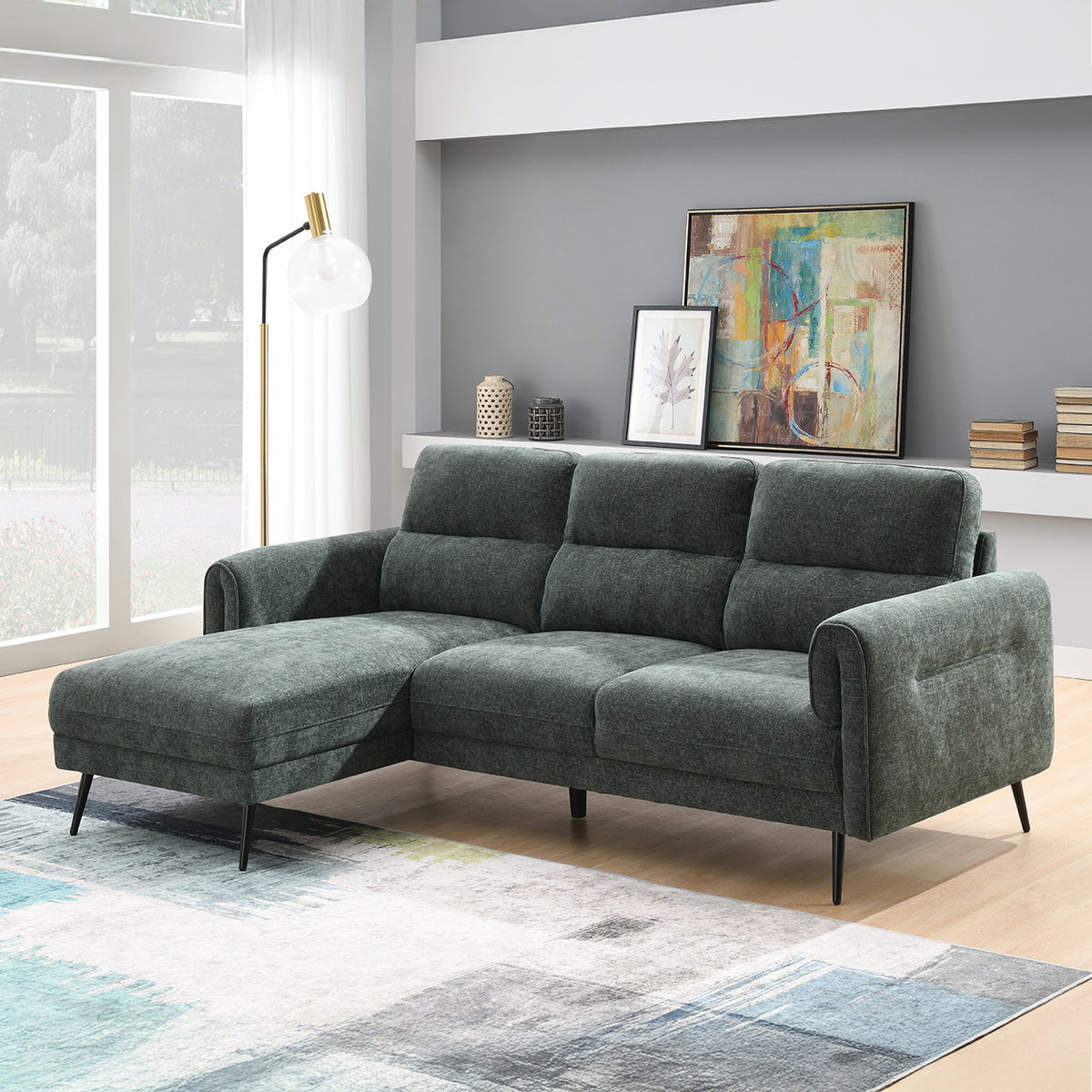 Lindell Chaise Sofa LH Facing Moss Angle1 from Roseland Furniture