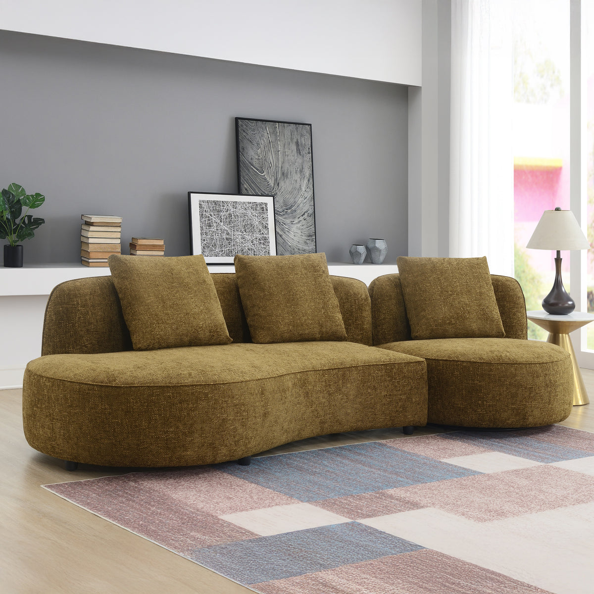 Calsen 3 Seater Curve Sofa and Swivel Chair Angle1 from Roseland Furniture