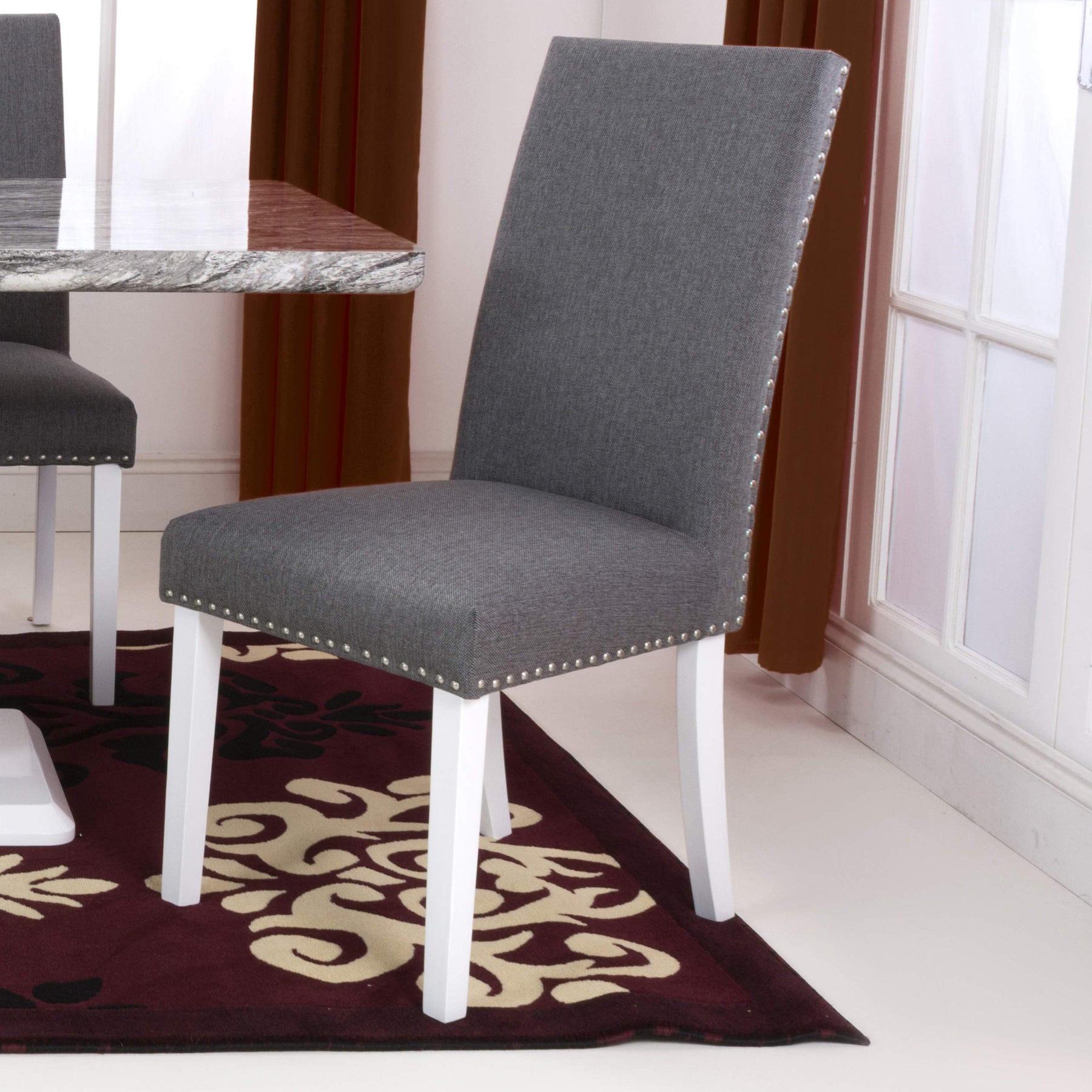 Conran Grey Stud Detail Dining Chair with White Legs for dining room
