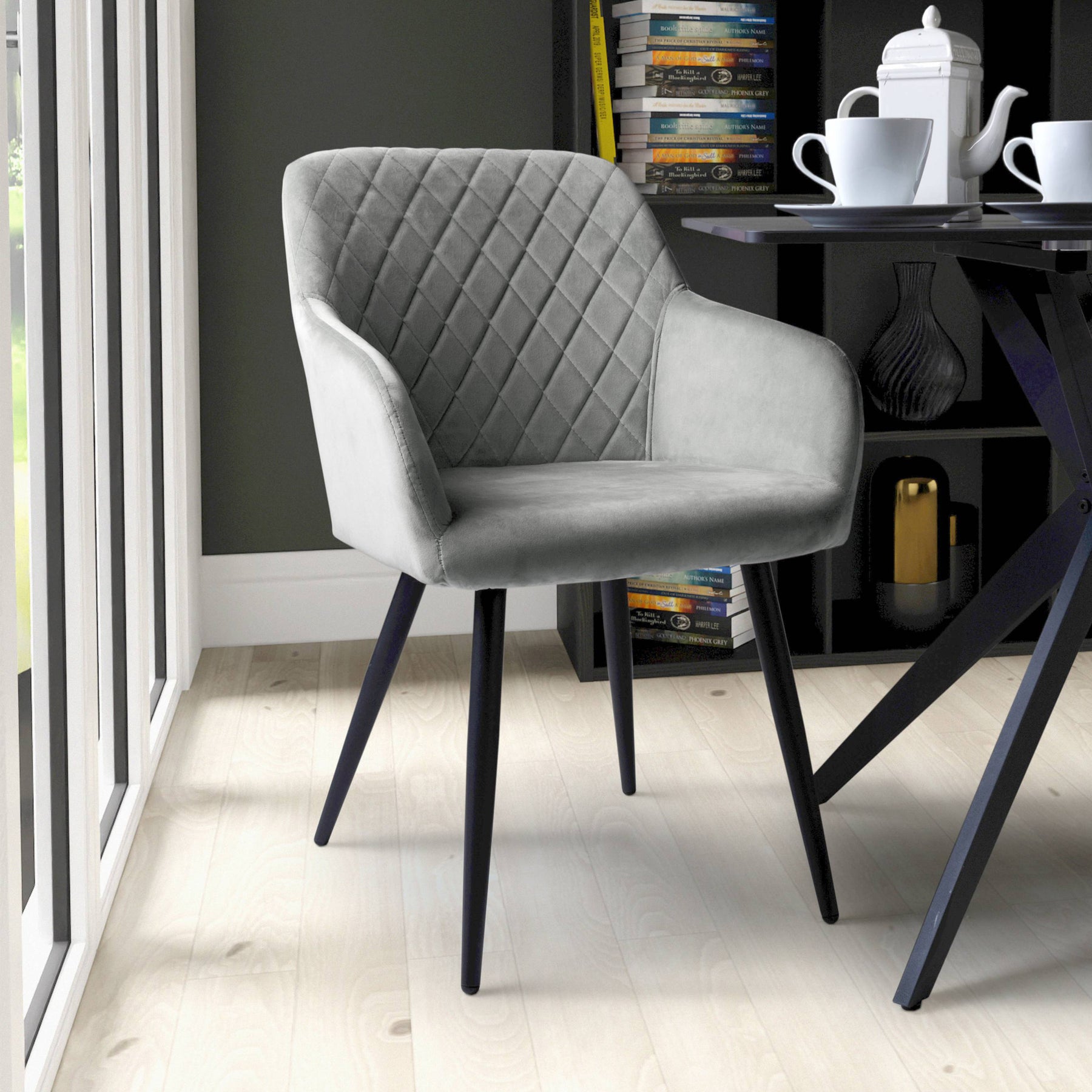 Enora Brushed Velvet Dining Chair Grey from Roseland Furniture