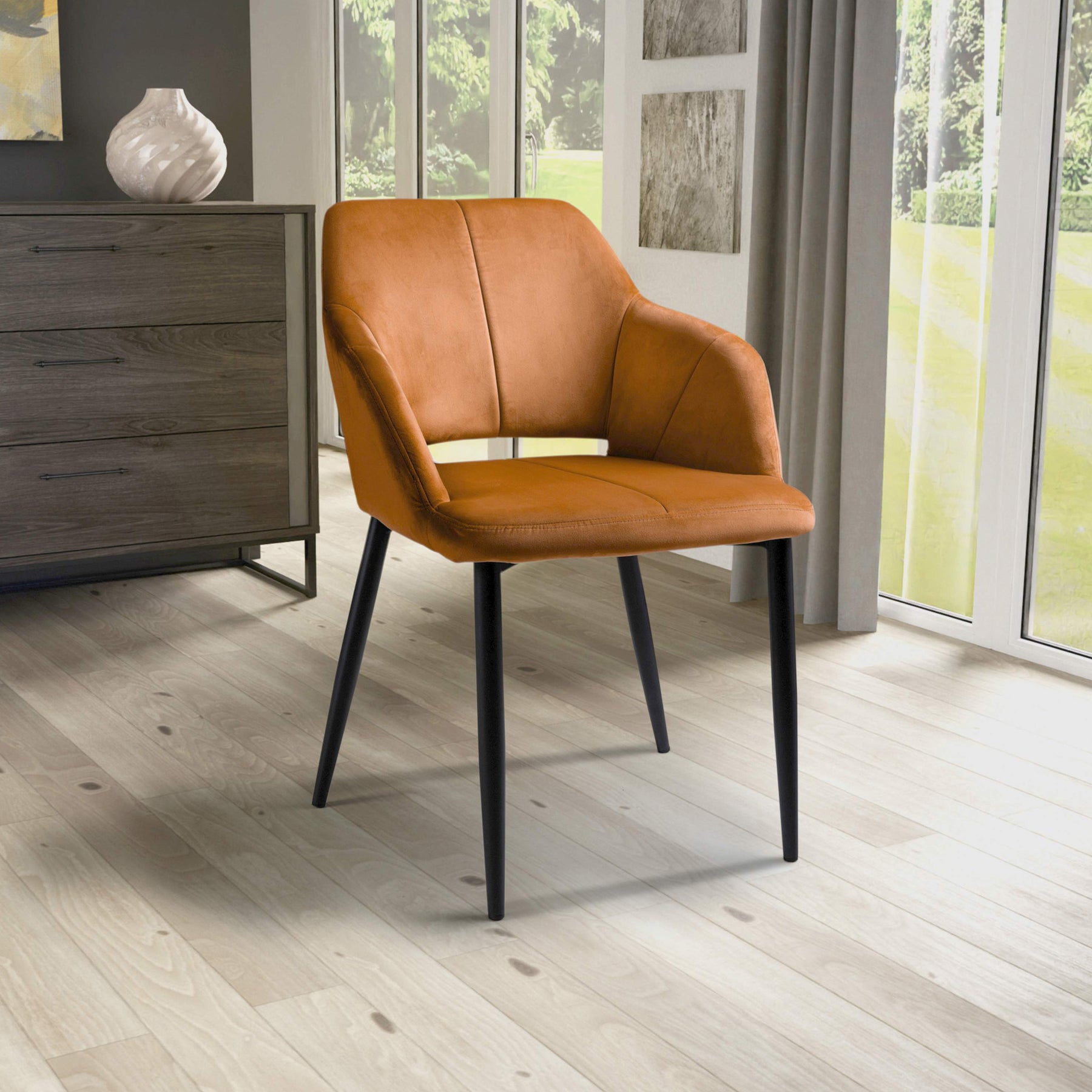 Jowan Brushed Velvet Dining Chair Orange from Roseland Furniture