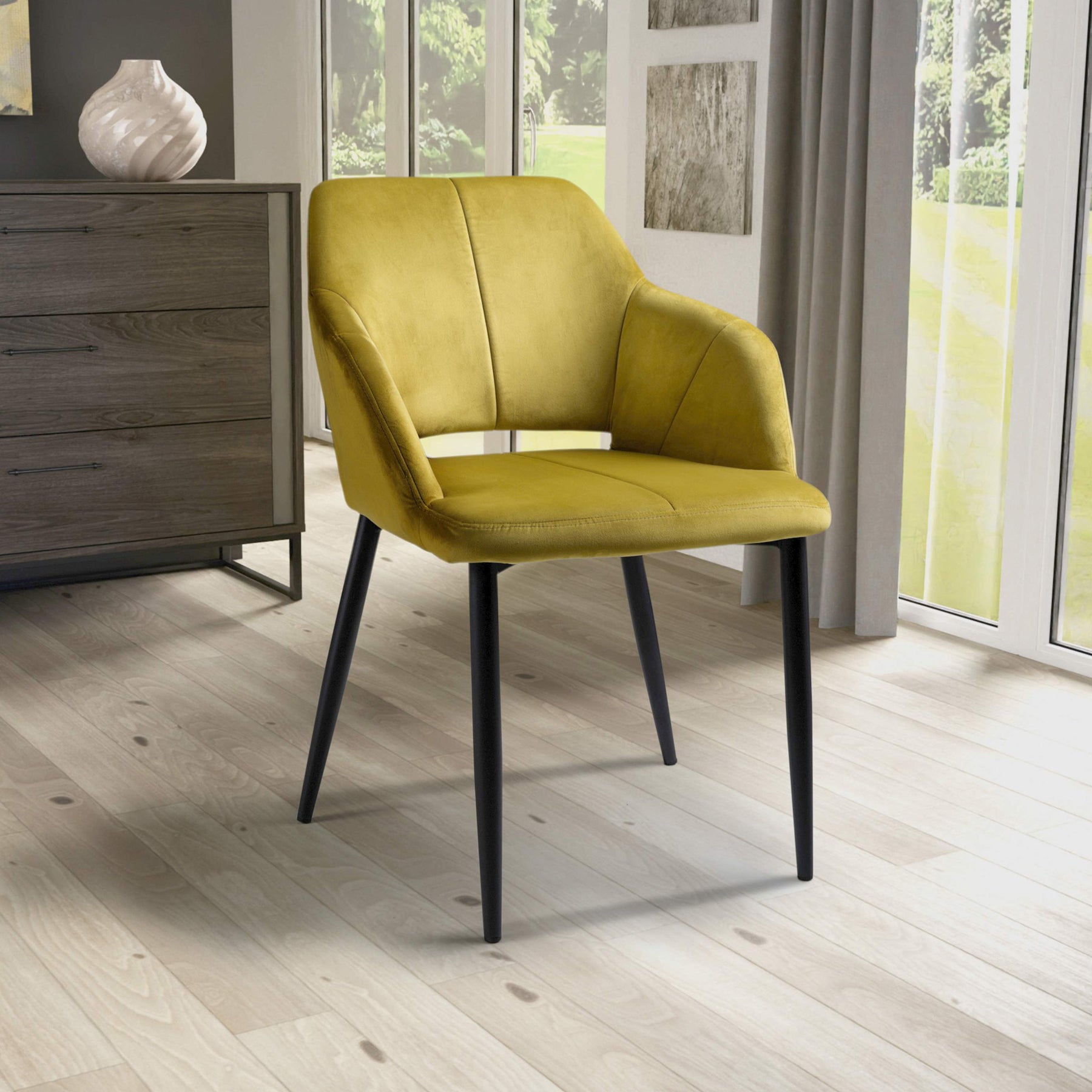 Jowan Brushed Velvet Dining Chair Lime Gold from Roseland Furniture