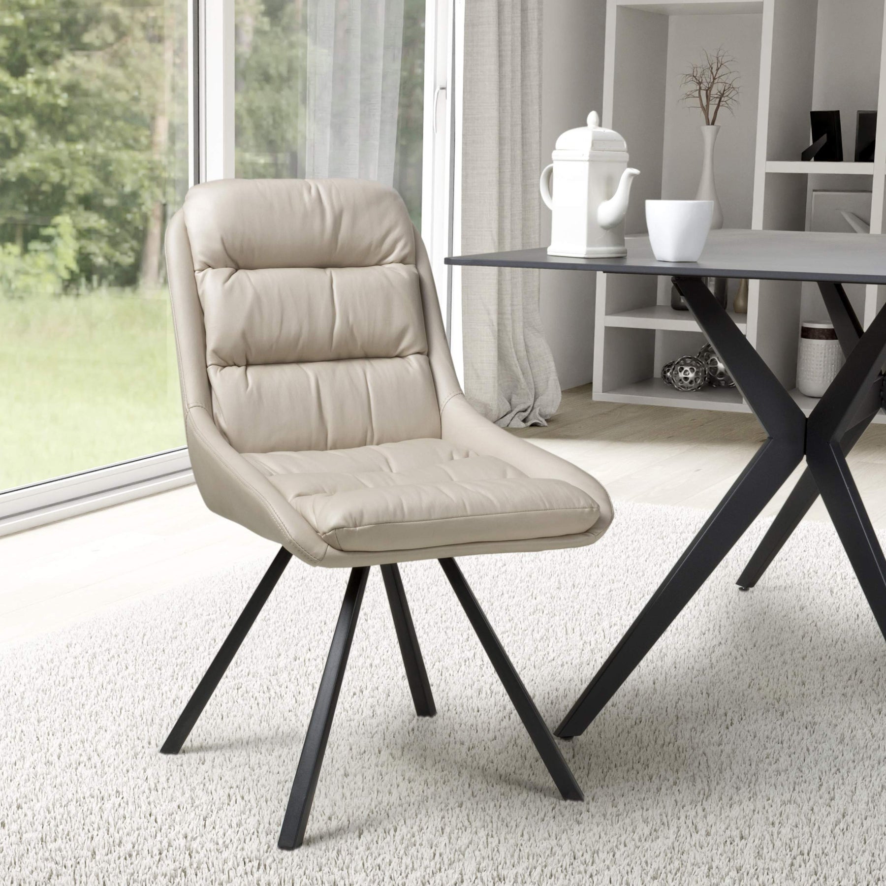 Elara Swivel Faux Leather Dining Chair Cream from Roseland Furniture