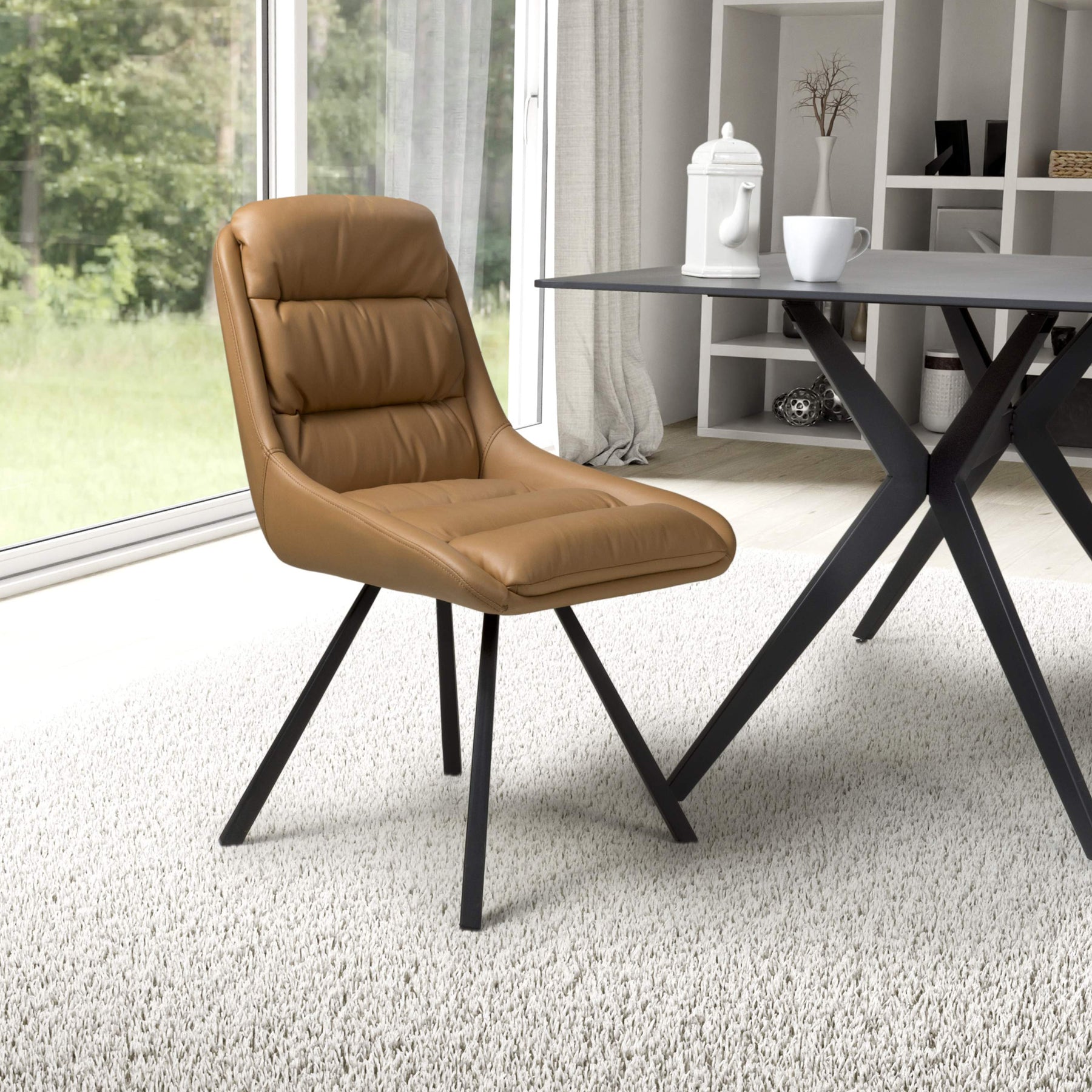 Elara Swivel Faux Leather Dining Chair Tan from Roseland Furniture