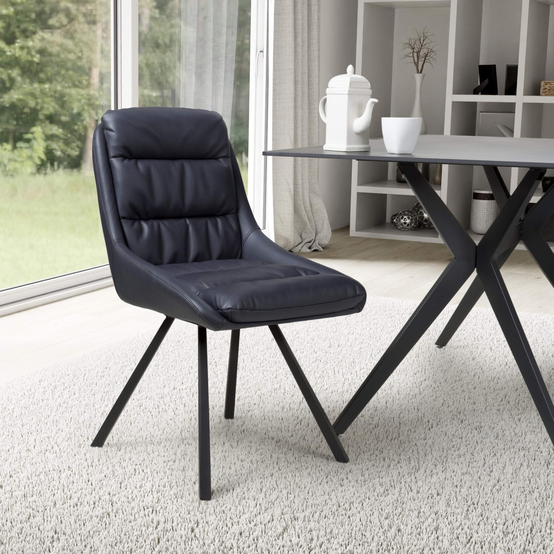 Elara Swivel Faux Leather Dining Chair Blue from Roseland Furniture