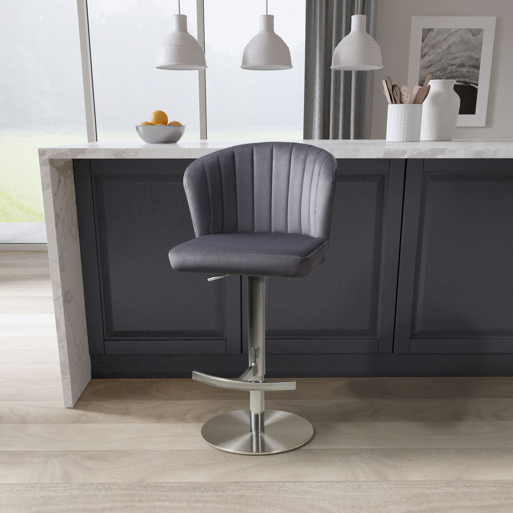Adwen Brushed Velvet Bar Stool Grey from Roseland Furniture