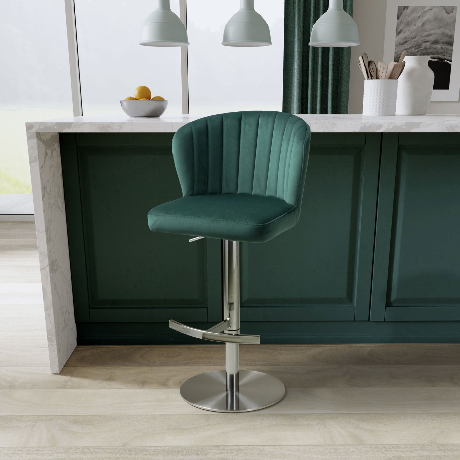 Adwen Brushed Velvet Bar Stool Green from Roseland Furniture