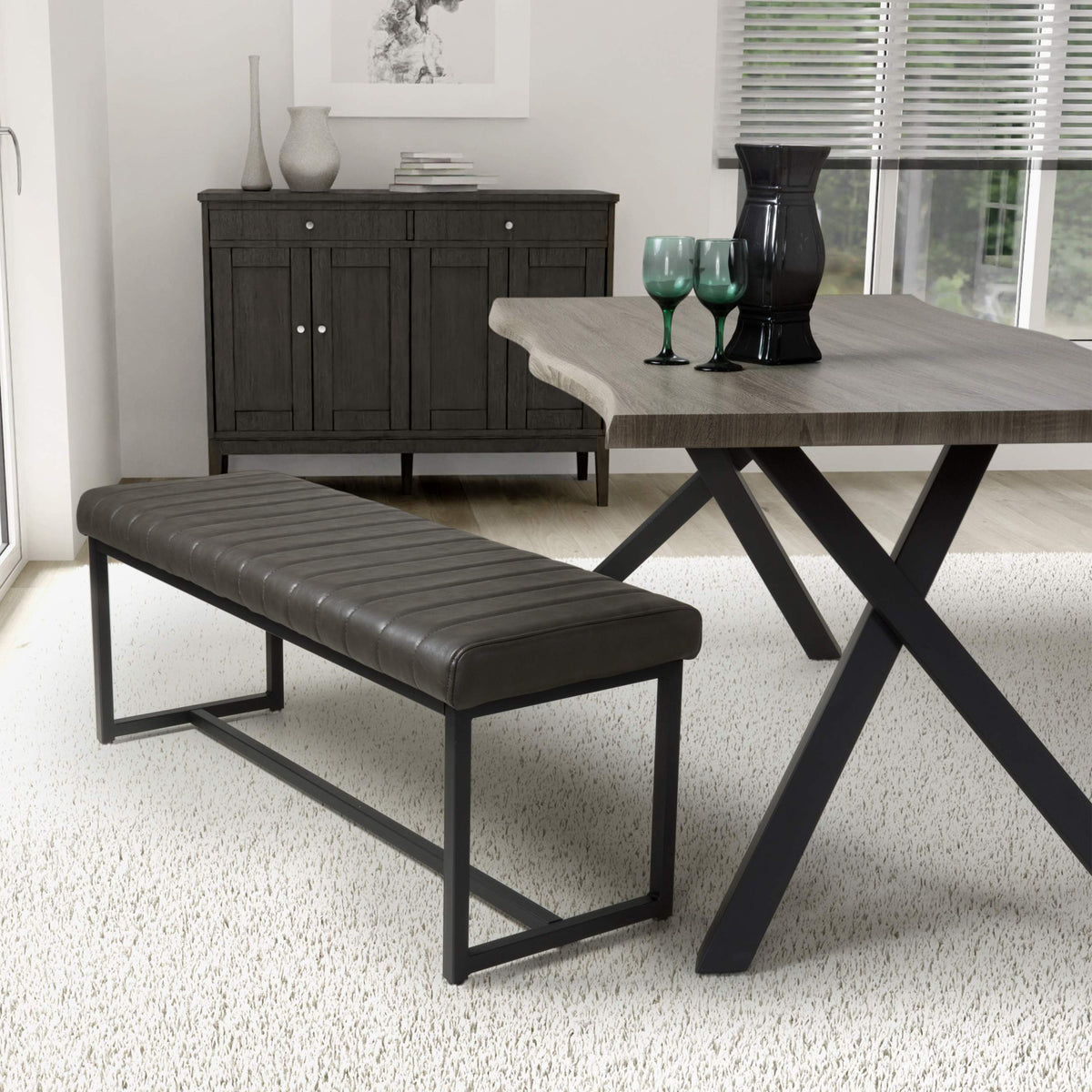 Maelis Grey Faux Leather Dining Bench from Roseland Furniture