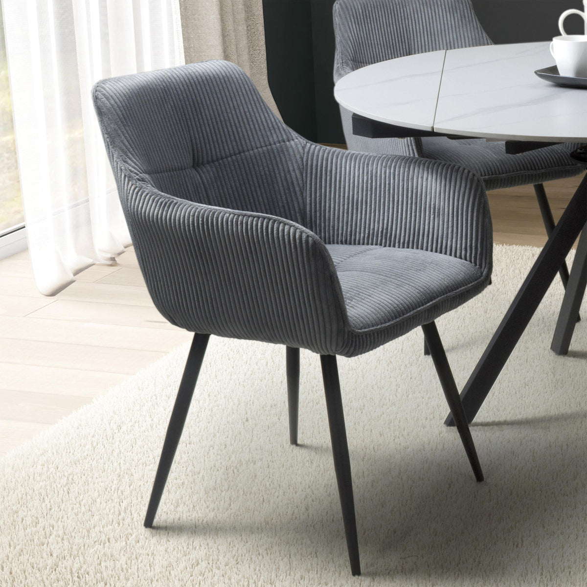 Elsham Corduroy Dining Chair Dark Grey from Roseland Furniture