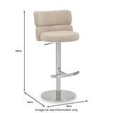 Carvell Brushed Velvet Bar Stool Cream Chrome from Roseland Furniture