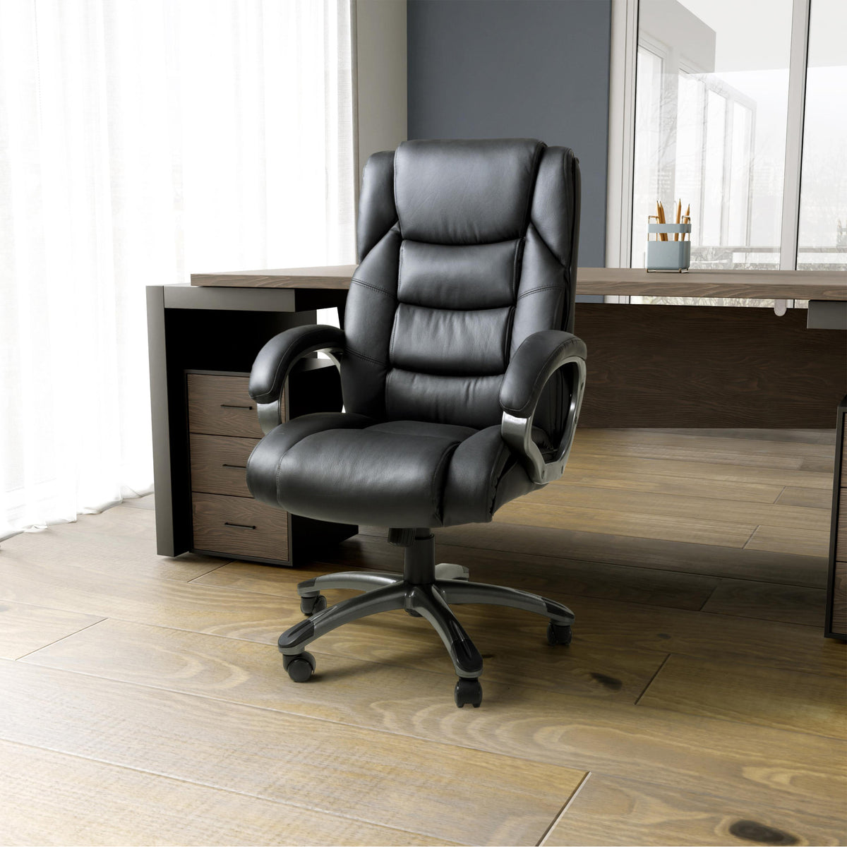 Stevens Faux Leather Swivel Office Chair Black from Roseland Furniture