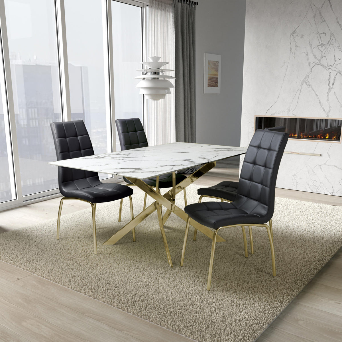 Melody 160cm Marble Effect Dining Table White Gold from Roseland Furniture