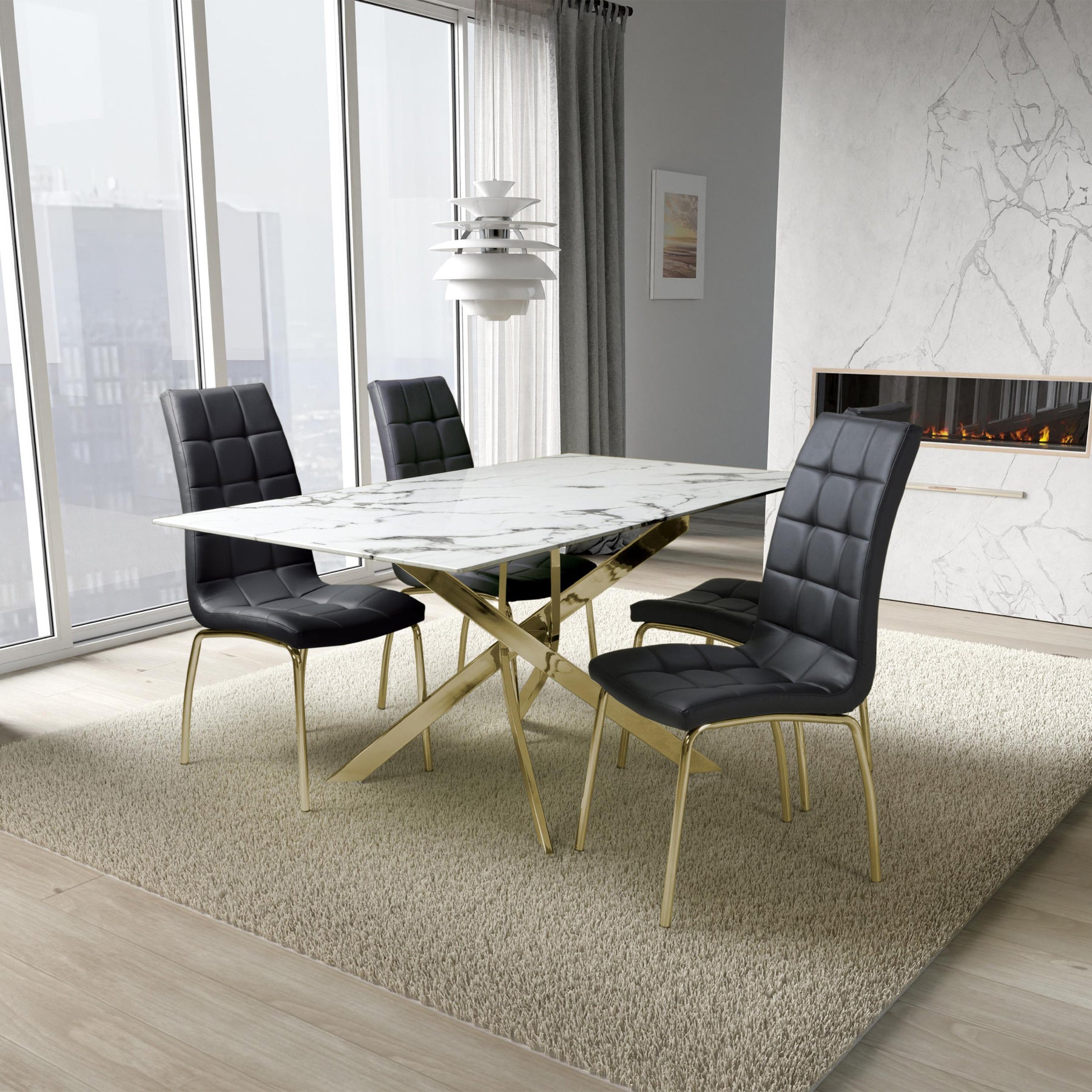 Melody 160cm Marble Effect Dining Table White Gold from Roseland Furniture