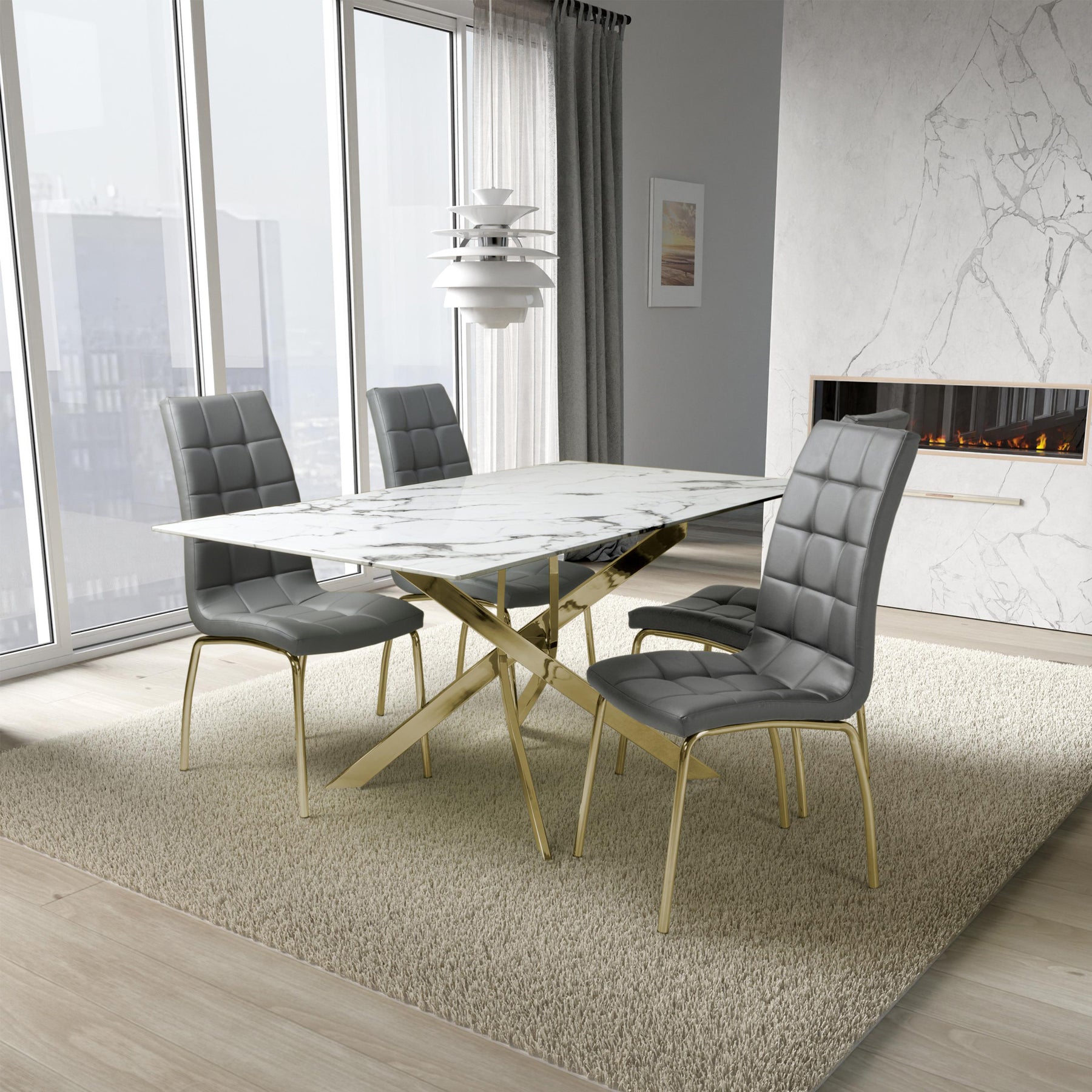 Melody 160cm Marble Effect Dining Table White Gold from Roseland Furniture