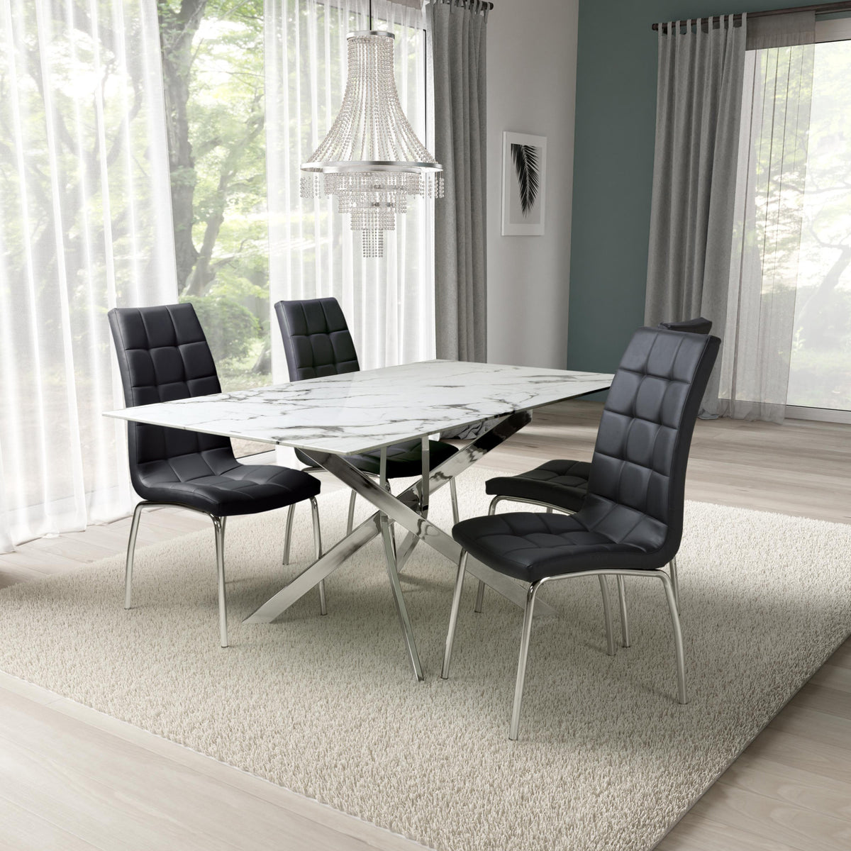 Melody 160cm Marble Effect Dining Table White Chrome from Roseland Furniture