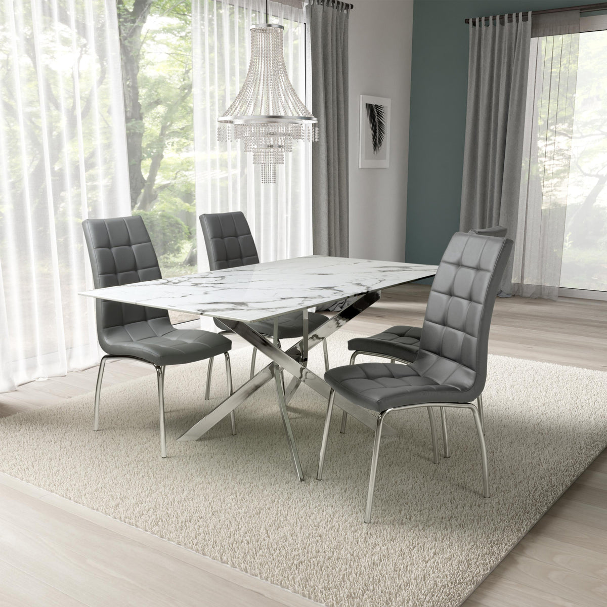 Melody 160cm Marble Effect Dining Table White Chrome from Roseland Furniture
