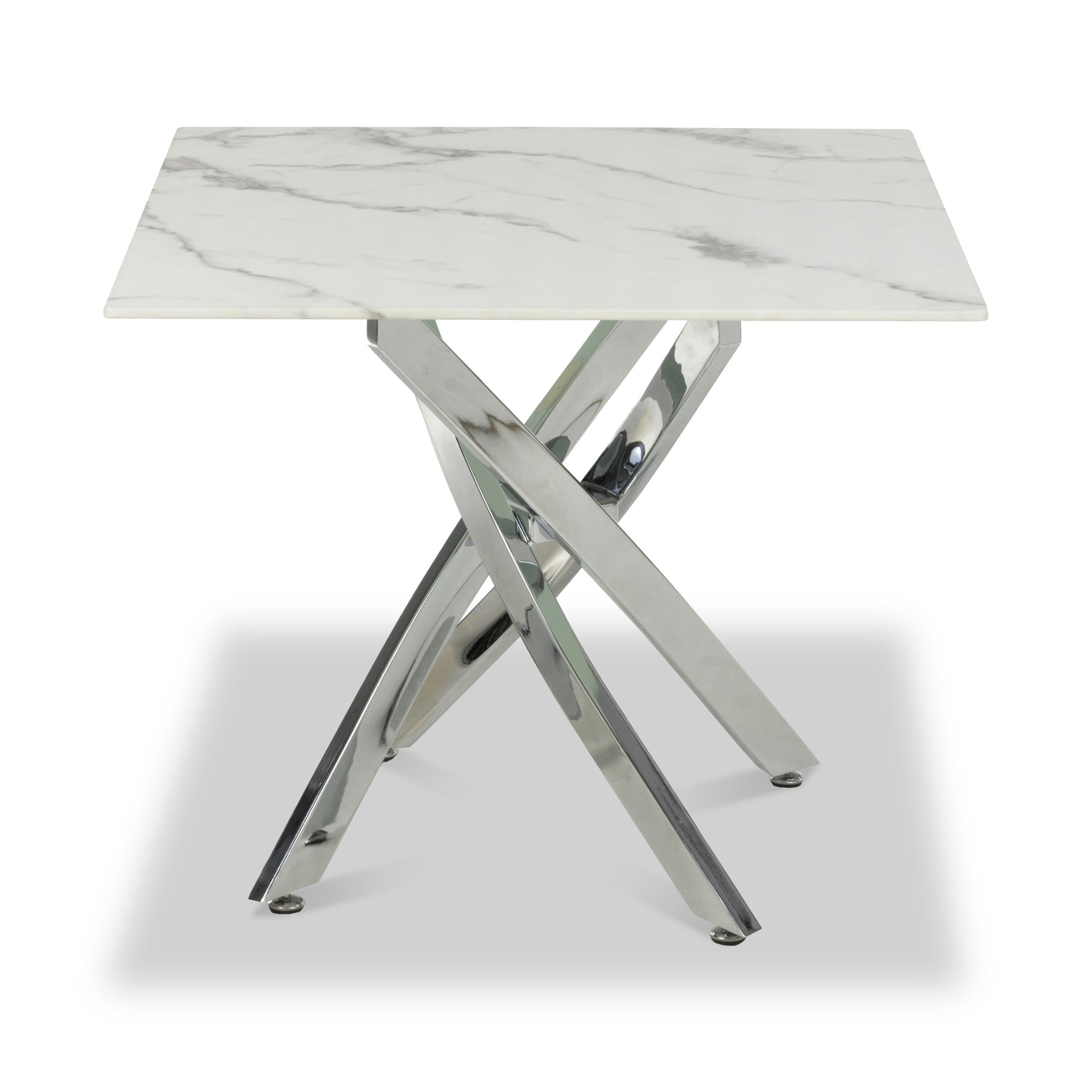 Melody Marble Effect Side Table White Chrome from Roseland Furniture