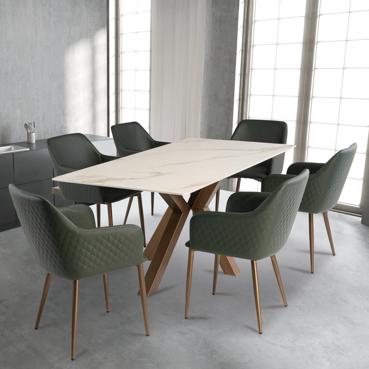 Bowman White & Gold 180cm Sintered Stone Dining Table for dining room