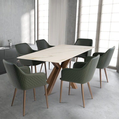 Bowman White & Gold 180cm Sintered Stone Dining Table