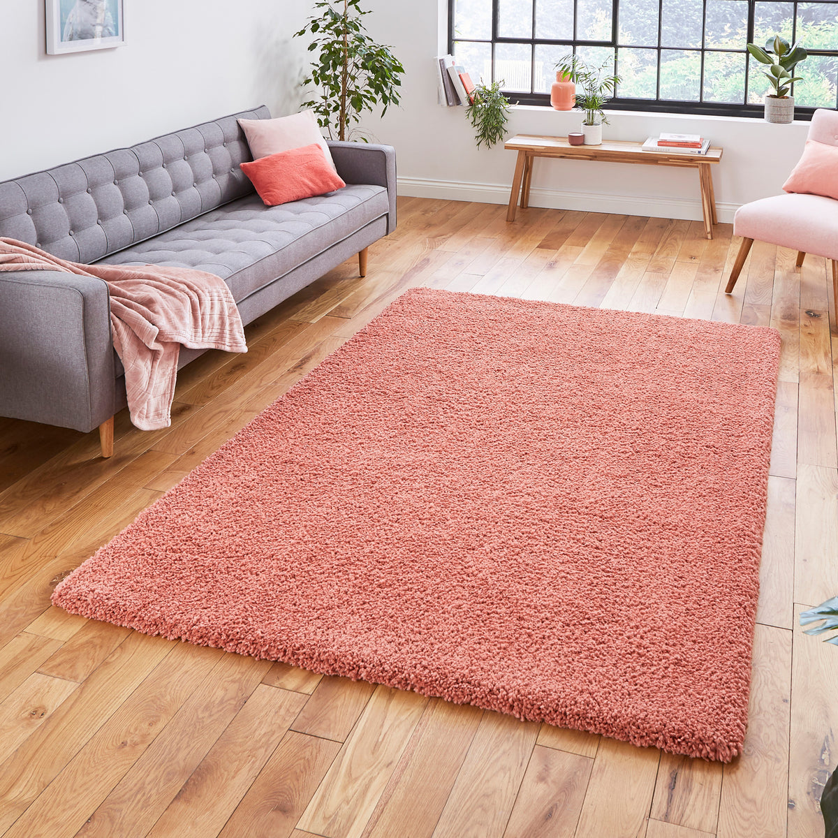 Roswell Pastel Peach Stain Resistant Shaggy Rug for living room