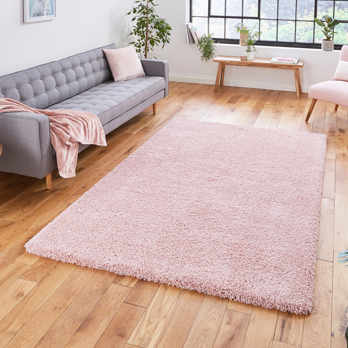 Roswell Pastel Pink Stain Resistant Shaggy Rug for living room