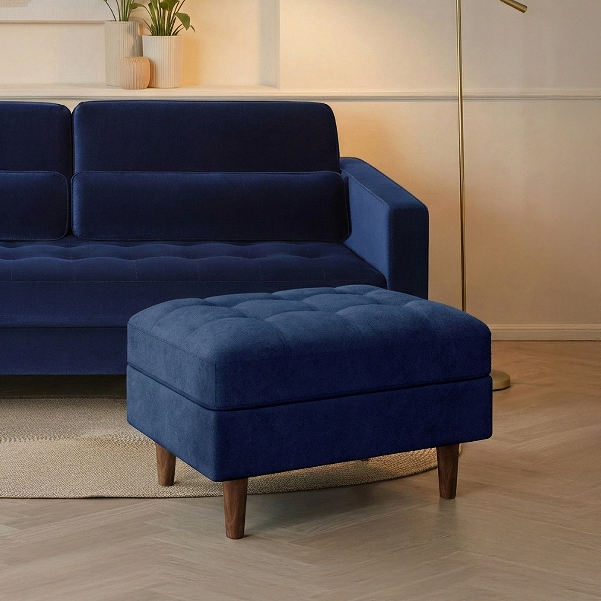 Skye Midnight Blue Velvet Storage Footstool from Roseland Furniture