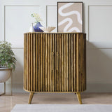 Leo Slatted Mango Wood 2 Door Tall Sideboard Cabinet for living room