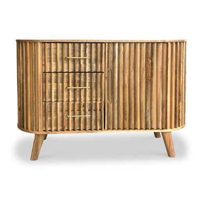 Leo Slatted Mango Wood 3 Drawer 1 Door Sideboard