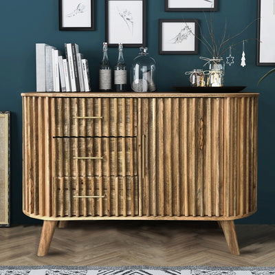 Leo Slatted Mango Wood 3 Drawer 1 Door Sideboard