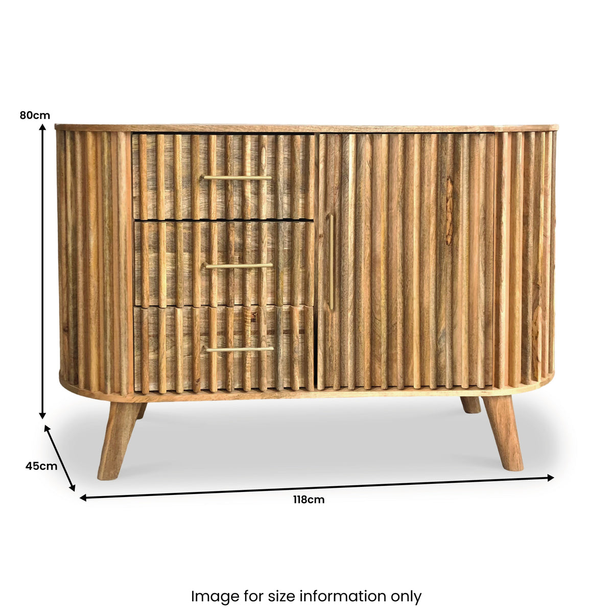 Leo Slatted Mango Wood 3 Drawer 1 Door Sideboard Cabinet